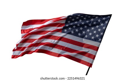 American flag waving isolated on white. The USA flag on a white background. - Shutterstock ID 2251496321