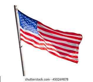 American Flag Waving Isolated On White Background