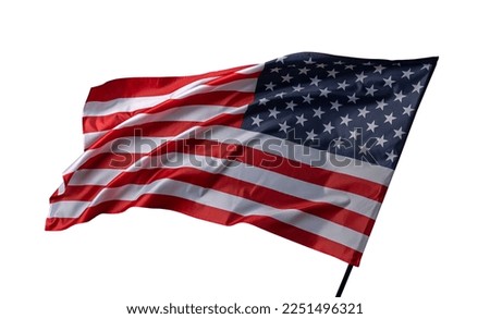 American flag waving isolated on white. The USA flag on a white background.