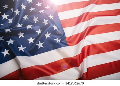 American flag waving in the wind. 