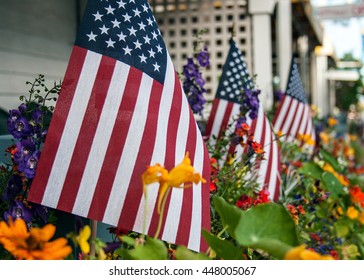 American flags in flowers on the Fourth of July in Cape May, New Jersey