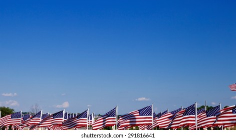A lot of american flags. Memorial Day, Independence Day and Veterans Day celebration in USA