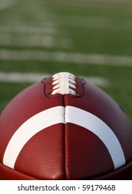 American Football Close Up With The Field Beyond