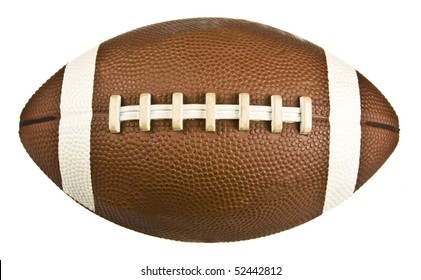 American football close up laces facing forward isolated on white