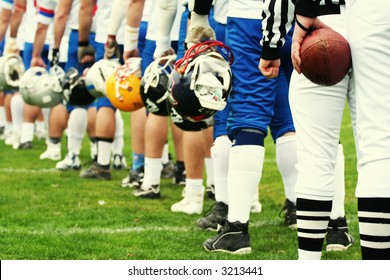 American football equipment - helmet. Sport team concept. Football player boots