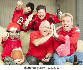 American Football Fans Get Together For A Super Bowl Party.