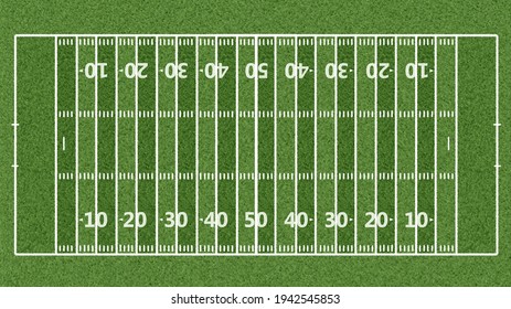 American Football Field With Hash Marks And Yard Lines. Grass Textured.