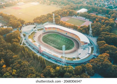 American Football Field, Large Stadium. Aerial View