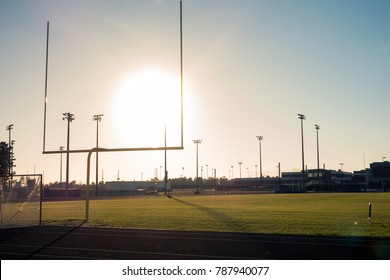 American Football Field Outdoors Goal Posts Green Grass Beautiful Day