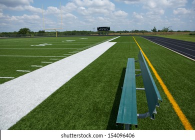 American Football Field View From The Sideline Bench