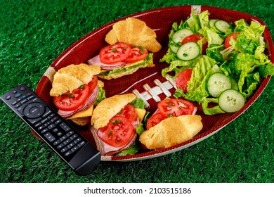 American Football Game Concept. Catering Fresh Meal For Fan Of Football Game.