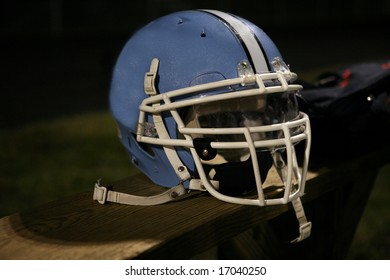 American Football Helmet On A Bench