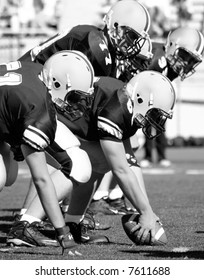 American Football, Offensive Linemen, Concept: Move Forward, Hike The Ball Black And White Photo