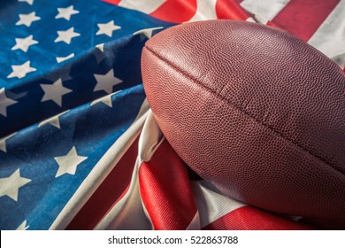 American Football On American Old Glory Flag