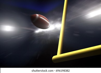 American Football Over Goal Post At Night