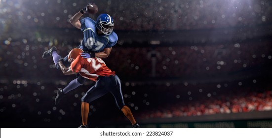 American football player in action at game time