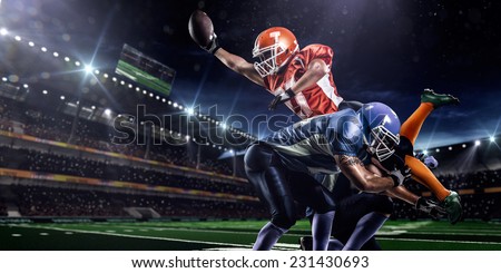 American football player in action on the olympic stadium