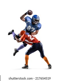 American Football Player In Action White Isolated