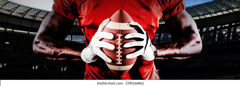 American football player against rugby stadium on a sunny day - Powered by Shutterstock