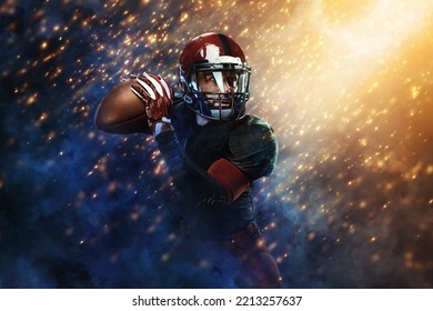 Jugador de fútbol americano, deportista de casco rojo con fondo de estadio. Fondo de pantalla de deporte y motivación.