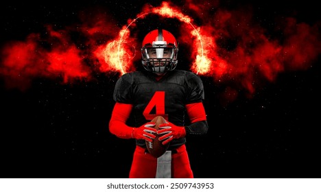 American football player, athlete sportsman in red helmet on stadium background. Sport and motivation wallpaper. - Powered by Shutterstock