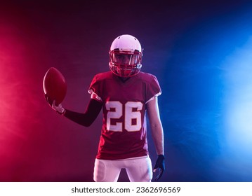 American football player banner on black background. Template for bookmaker ads with copy space. Mockup for betting advertisement. Sports betting, football betting, gambling, bookmaker, big win - Powered by Shutterstock