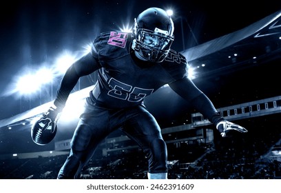 American football player banner on stadium background. Template for bookmaker ads with copy space. Mockup for betting advertisement. Sports betting, football betting, gambling, bookmaker, big win - Powered by Shutterstock