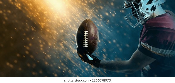 American football player banner. Template for a sports magazine, website, outdoor advertisement with copy space. Mockup for betting ads.