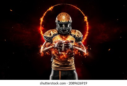 American football player black background with fire - Powered by Shutterstock