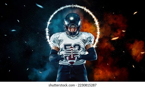 American football player black background with fire - Powered by Shutterstock