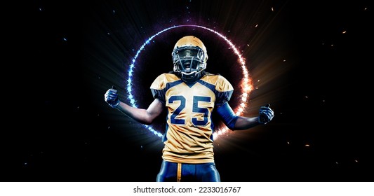 American Football player celebrates after scoring a touchdown. Game winner. Sports betting. Bets in the mobile application. - Powered by Shutterstock