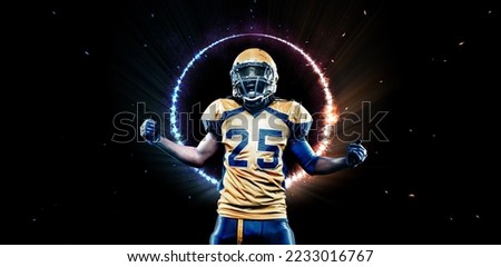 American Football player celebrates after scoring a touchdown. Game winner. Sports betting. Bets in the mobile application.