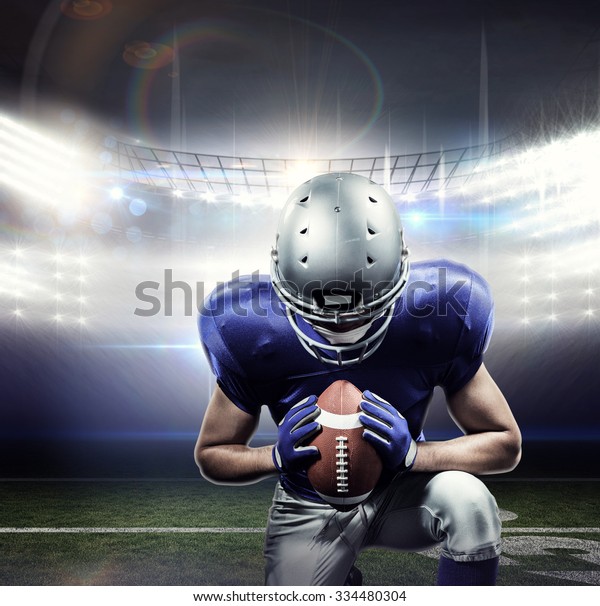 American Football Player Kneeling Against American Stock Photo (Edit ...