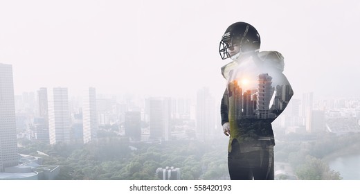 American football player . Mixed media - Powered by Shutterstock