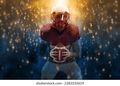 American football player teenager. Banner template for bookmaker ads. Mockup for betting advertisement. Sports betting, football betting, gambling, bookmaker, big win