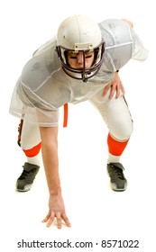 American Football Player. Three Point Stance.