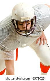 American Football Player. Three Point Stance.