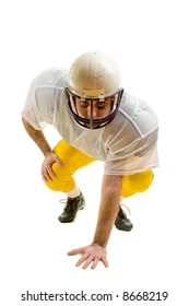 An American Football Player. Three Point Stance.