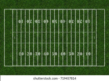 American Football. Rugby Field Green Grass, Pitch, Ground, Isolated. Top View