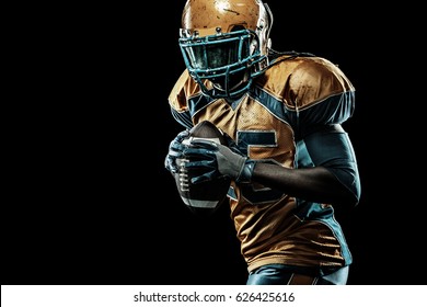 American Football Sportsman Player Isolated On Black Background