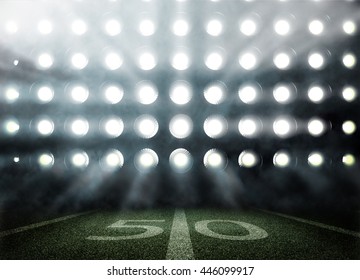 American Football Stadium In Lights And Flashes In 3d