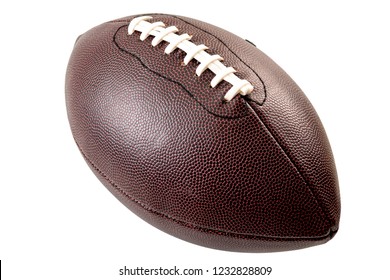 American Football And US Sports Concept With A Generic Leather Ball Without Any Brands On It And Visible Laces Isolated On White With A Clip Path Cutout