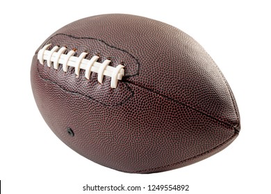 American Football And US Sports Concept With A Generic Leather Ball Without Any Brands On It And Visible Laces Isolated On White With A Clip Path Cutout