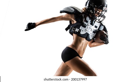american football woman players isolated in white background