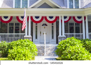 American Home With Us Flag For 4 Of July 