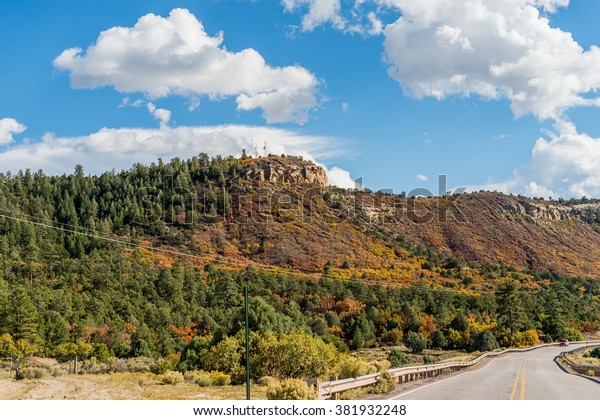 American landscape long endless asphalt north
american mountain road in beautiful sunny autumn weather somewhere
in the USA