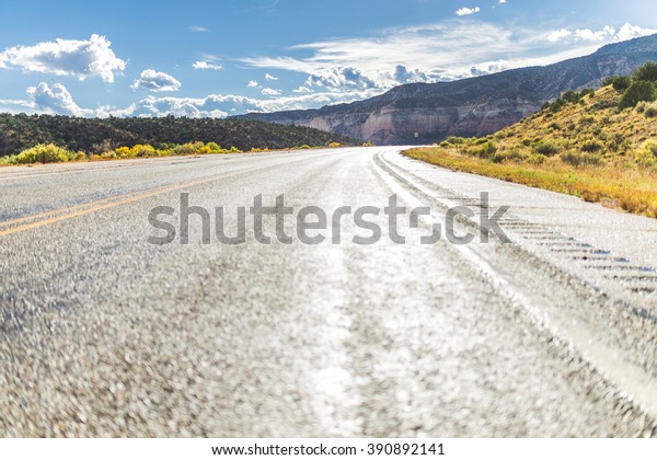 American landscape long endless asphalt north\
american mountain road in beautiful sunny autumn weather somewhere\
in the USA