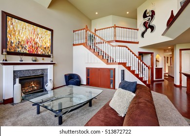 High Ceiling Living Room Fireplace Images Stock Photos