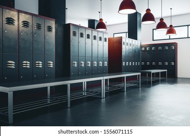 American Locker Room Gym School Interior. 