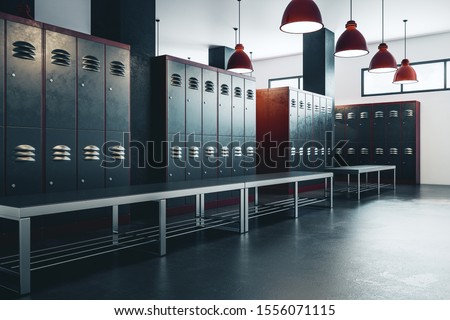 American locker room gym school interior. 